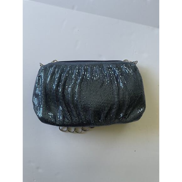 WD Whiting & Davis Blue Metalic Chain mail Mesh Shoulder Bag Evening Bag - Picture 9 of 16